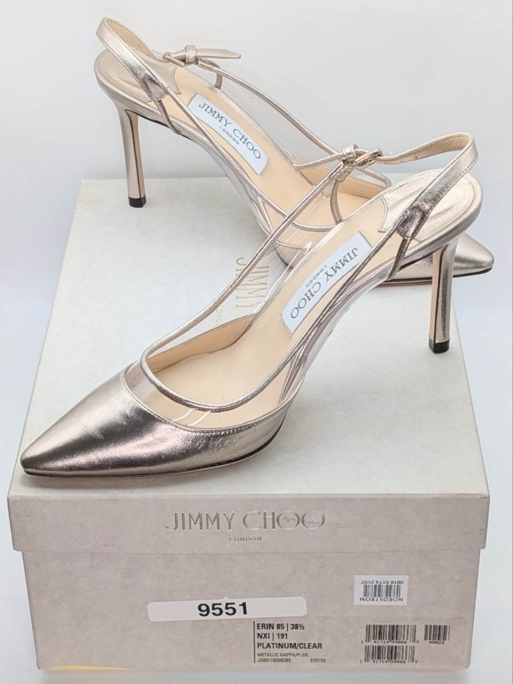 New w/ BoxJimmy Choo “Erin 85” Platinum Leather Slingback Heels Authentic 38.5 - Picture 6 of 16